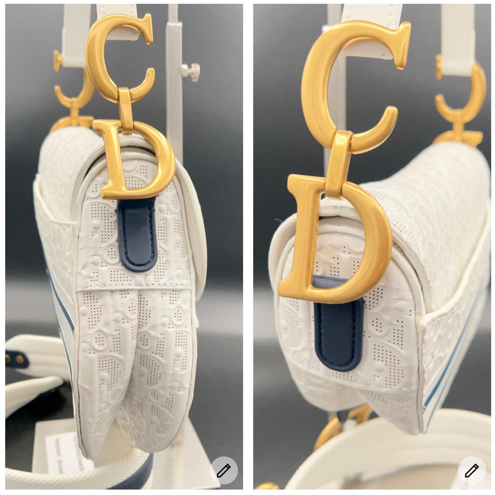 Dior Medium Saddle Bag White w/Navy and Gold Accents in Perforated Leather! ๐ค๐ - Picture 15 of 16